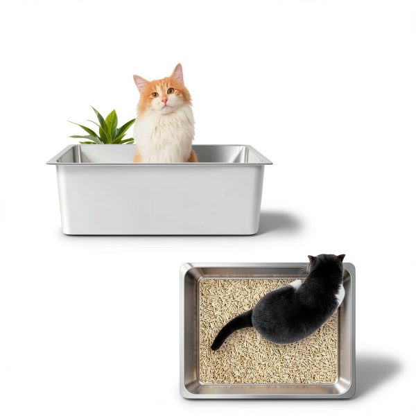 Kirecoo Stainless Steel Cat Litter Box Large Size Easy Clean-4