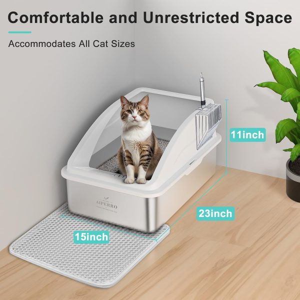 AIPERRO Stainless Steel Cat Litter Box Enclosed Design XL-3