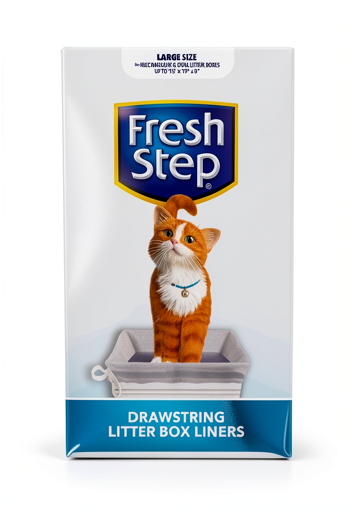 Cat litter box liner being lifted with drawstring
