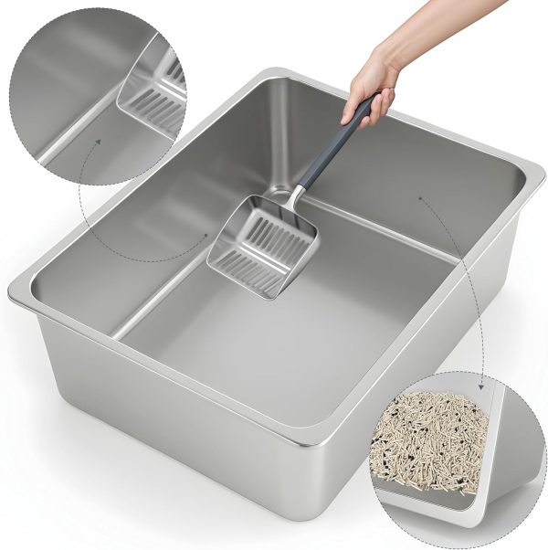 Kirecoo Stainless Steel Cat Litter Box Large Open Top-2