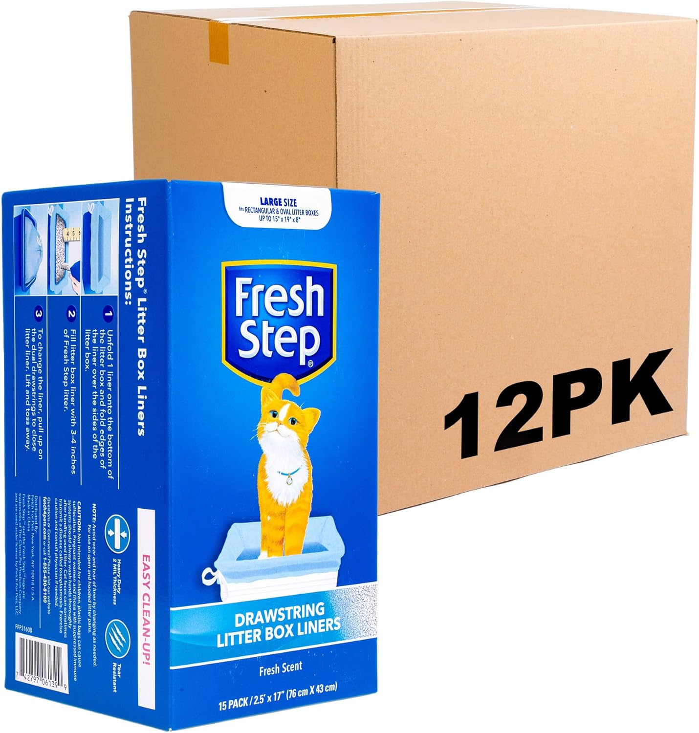 Cat owner pulling a drawstring litter box liner from a litter pan