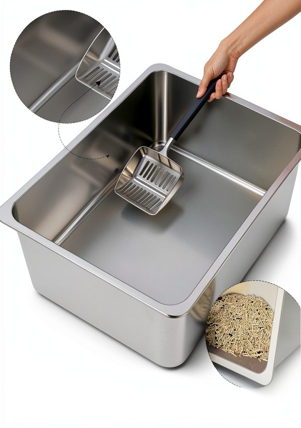 Kirecoo Stainless Steel Cat Litter Box Large Size Easy Clean-2