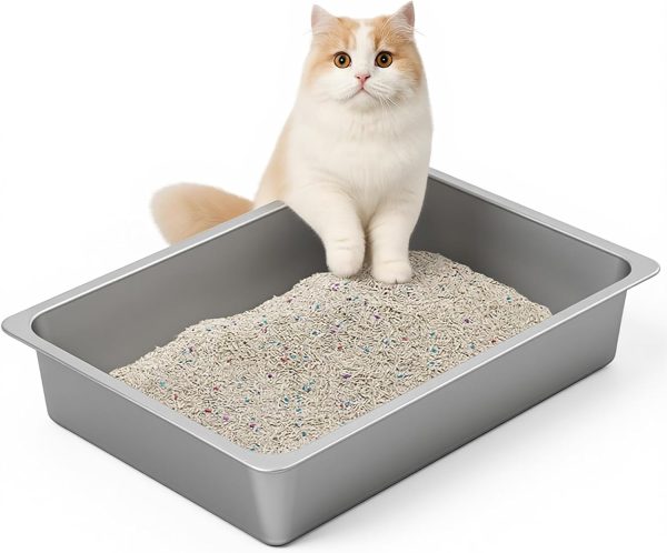 Kirecoo Stainless Steel Cat Litter Box Large Open Top-0