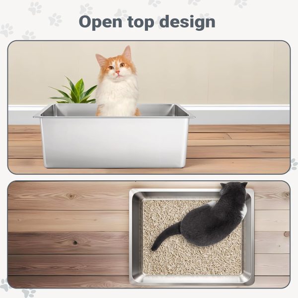 Kirecoo Stainless Steel Cat Litter Box Large Open Top-4