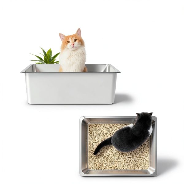 Kirecoo Stainless Steel Cat Litter Box Open Top Easy Clean-4