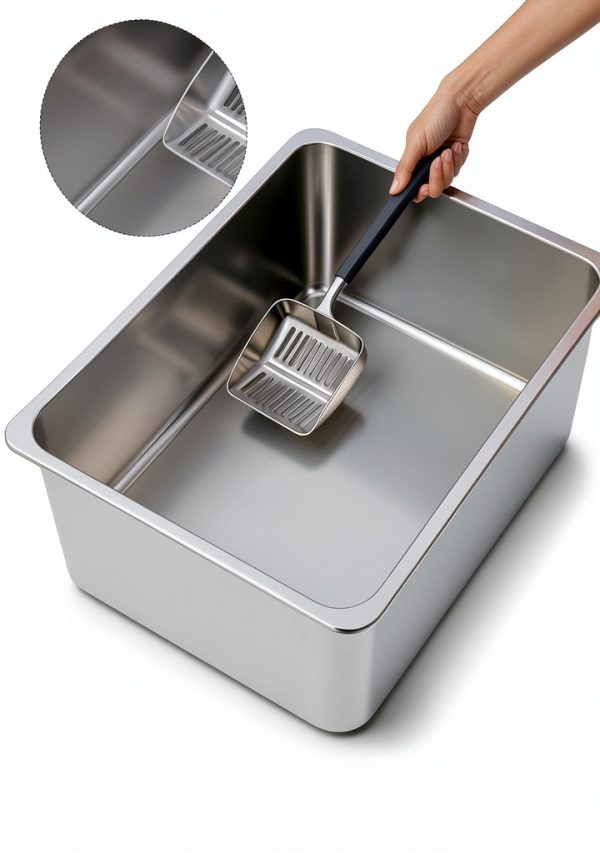 Kirecoo Stainless Steel Cat Litter Box Open Top Easy Clean-2