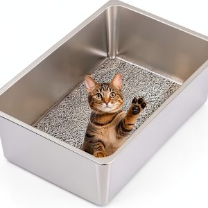 Kirecoo Stainless Steel Cat Litter Box Large Open Top-0