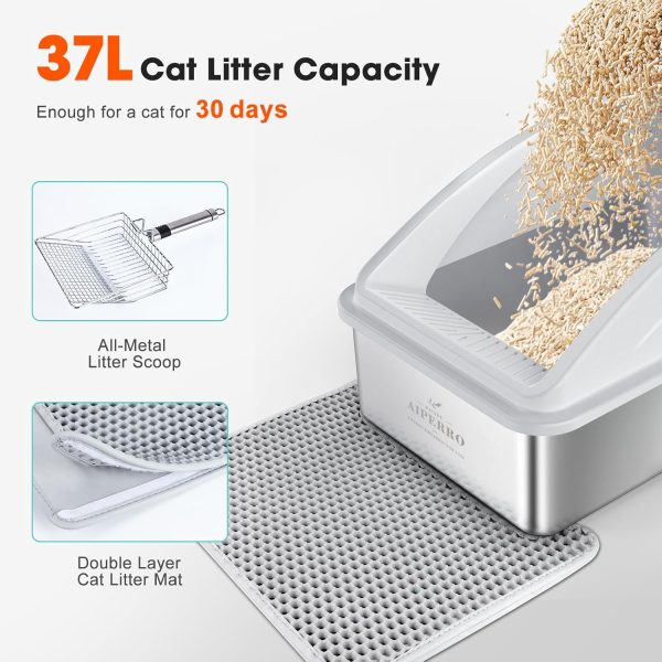 AIPERRO Stainless Steel Cat Litter Box Enclosed Design XL-5