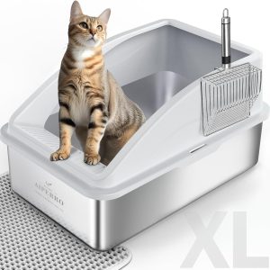 AIPERRO Stainless Steel Cat Litter Box Enclosed Design XL-0