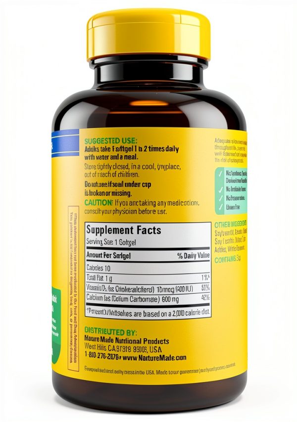 Calcium Supplement Nature Made 600mg D3 Softgels-8