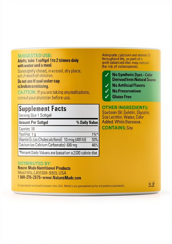 Calcium Supplement Nature Made 600mg D3 Softgels-4