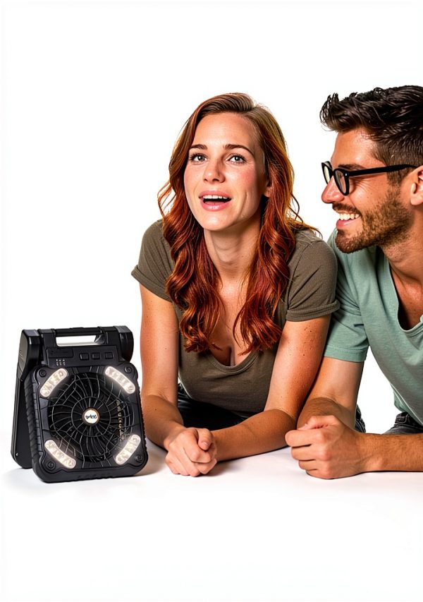 Camping Fan Solar Powered lynker - 4 Speed Quiet Fan with LED (Black)-3