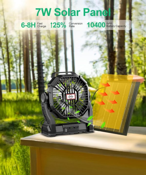 Solar Fan CONBOLA 9-Inch Portable Camping Fan with LED Lantern-4