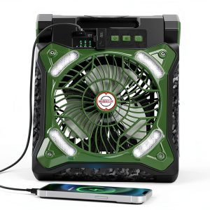 MORECORE 10000mAh 11inch Solar Camping Fan with Dual Charging, 4 Speeds & 3 Light Levels, 36H Run Time, Timer & 90° Adjustable, Portable Quiet Desk Fan for Hiking, Hurricane, Outages, Fishing-Green-0