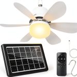 Portable Solar Ceiling Fan WVMNQO White 18.5" with Light & Remote-0