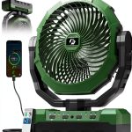 Camping Fan FRIZCOL 3 in 1 Portable Rechargeable 36000mAh Green Large-0
