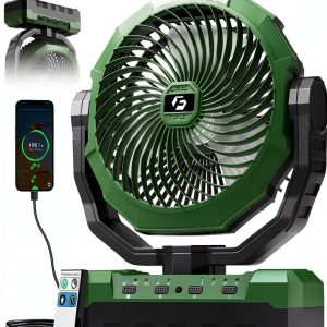 Camping Fan FRIZCOL 3 in 1 Portable Rechargeable 36000mAh Green Large-0
