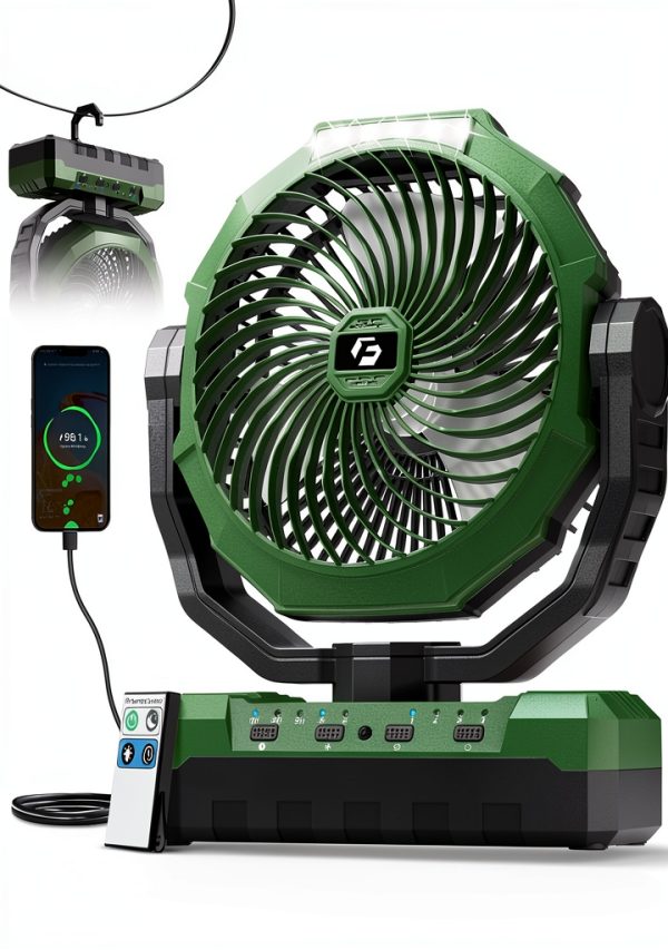 Camping Fan FRIZCOL 3 in 1 Portable Rechargeable 36000mAh Green Large-0