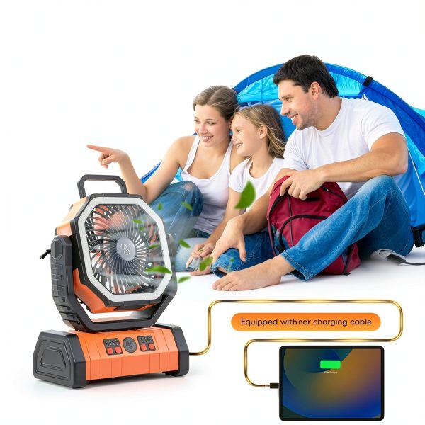 20000mAh Camping Fan - Rechargeable Battery Powered Portable Fan with LED Lantern, Remote Control, Oscillating, 360° Rotation Hanging Hook for Outdoor Travel, Camp, Tent-6