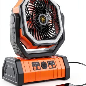 20000mAh Camping Fan - Rechargeable Battery Powered Portable Fan with LED Lantern, Remote Control, Oscillating, 360° Rotation Hanging Hook for Outdoor Travel, Camp, Tent-0