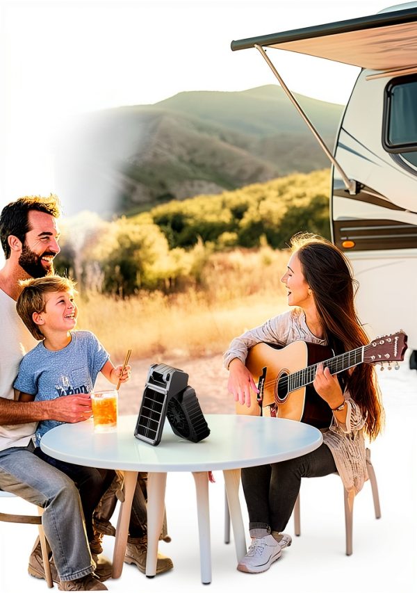 Camping Fan Solar Powered lynker - 4 Speed Quiet Fan with LED (Black)-1