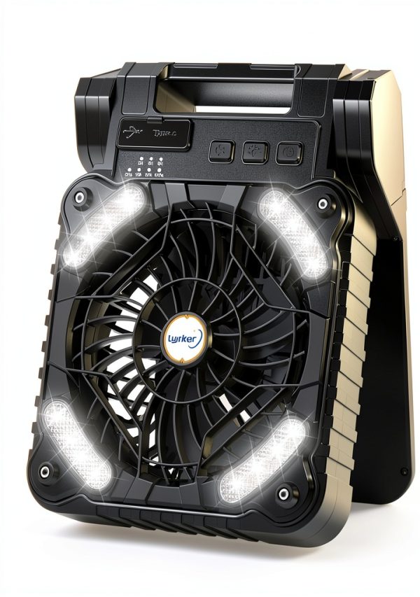 Camping Fan Solar Powered lynker - 4 Speed Quiet Fan with LED (Black)-0