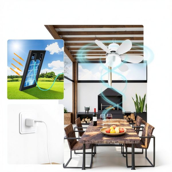 Portable Solar Ceiling Fan WVMNQO White 18.5" with Light & Remote-1