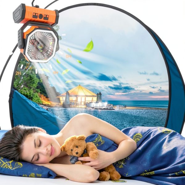 20000mAh Camping Fan - Rechargeable Battery Powered Portable Fan with LED Lantern, Remote Control, Oscillating, 360° Rotation Hanging Hook for Outdoor Travel, Camp, Tent-5