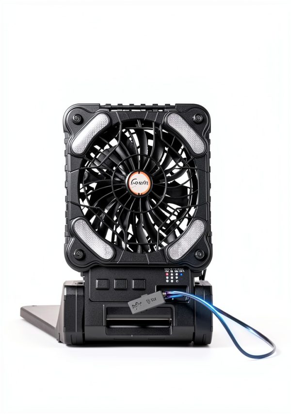 Camping Fan Solar Powered lynker - 4 Speed Quiet Fan with LED (Black)-5